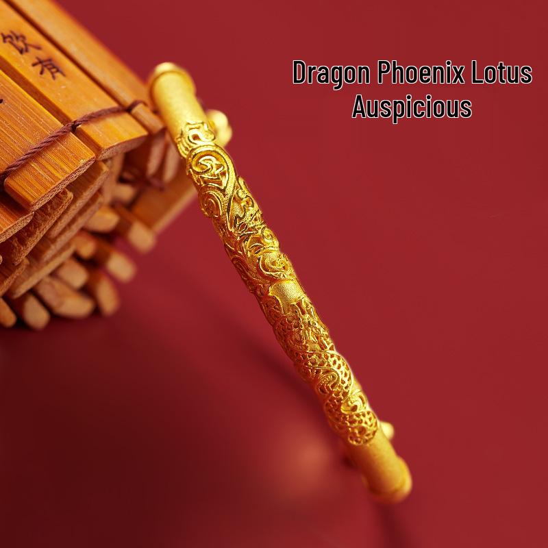 Vietnamese Sand Gold Peacock & Dragon Bracelet: Retro Silk Peony Design, Copper-Plated, Brings Auspiciousness, Noblewoman Jewelry.