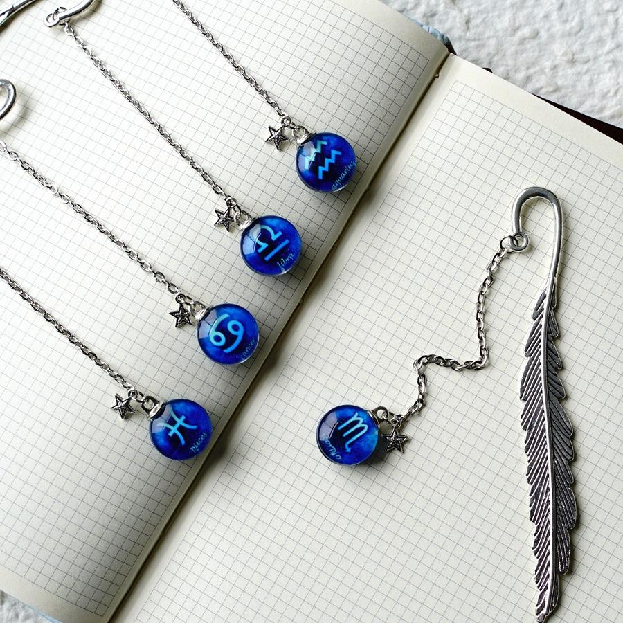 Creatieve Lichtgevende Boekenlegger Twaalf Sterrenbeelden Hanger Metaal Retro Blad Pagina-markeerder met Cadeau