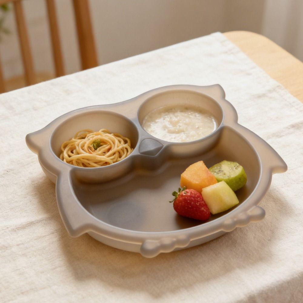 Owl Shape Toddler Suction Plates Food-Grade Silicone BPA-Free Stay Put Divided Baby Plates Non-Slip Unbreakable Baby Plate