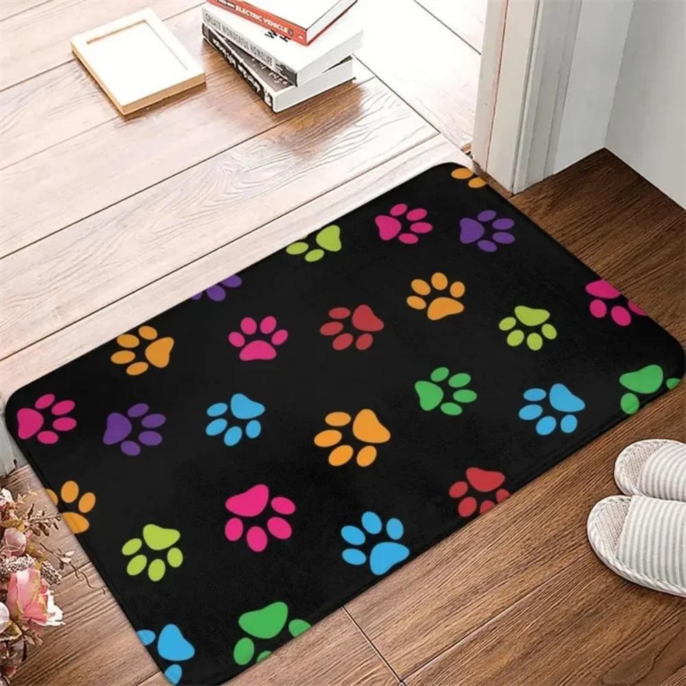 Cute Dog Paw Theme Welcome Rug Doormat Washable Floor Mat for Hallway Living Room Bedroom Entryway Dog-loving Family Decor