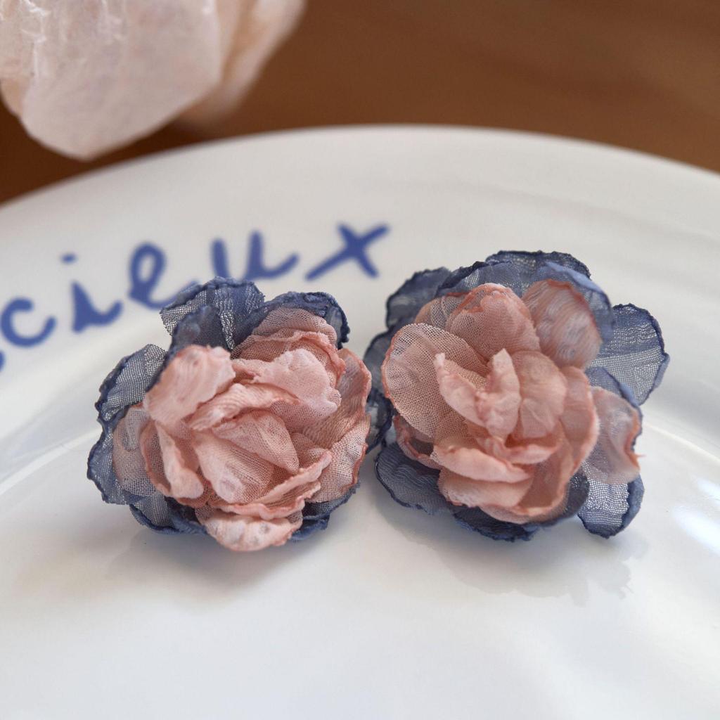 Camellia Bloom Fabric Flower Earring: Mori Style Mosquito Coil Ear Clip for Women