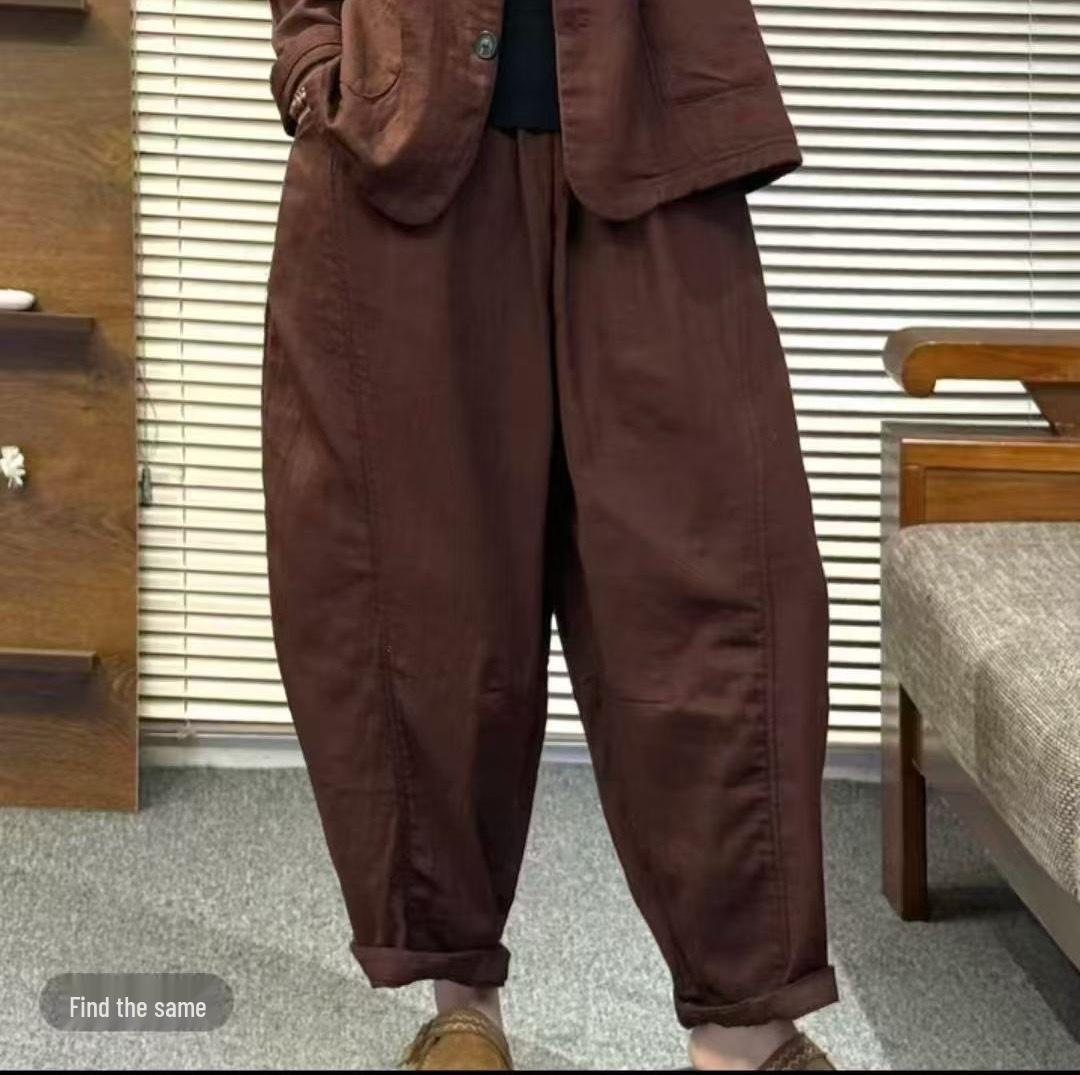 

2026 Spring Korean Retro Style Women s Casual Suit: Blazer Jacket & Elastic Waist Harem Pants One Size