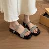 Fashion On A Wedge Slippers Soft Female Shoes Luxury Slides Jelly Flip Flops Square Toe Comfort 2025 Designer Glitter Crystal Scandals