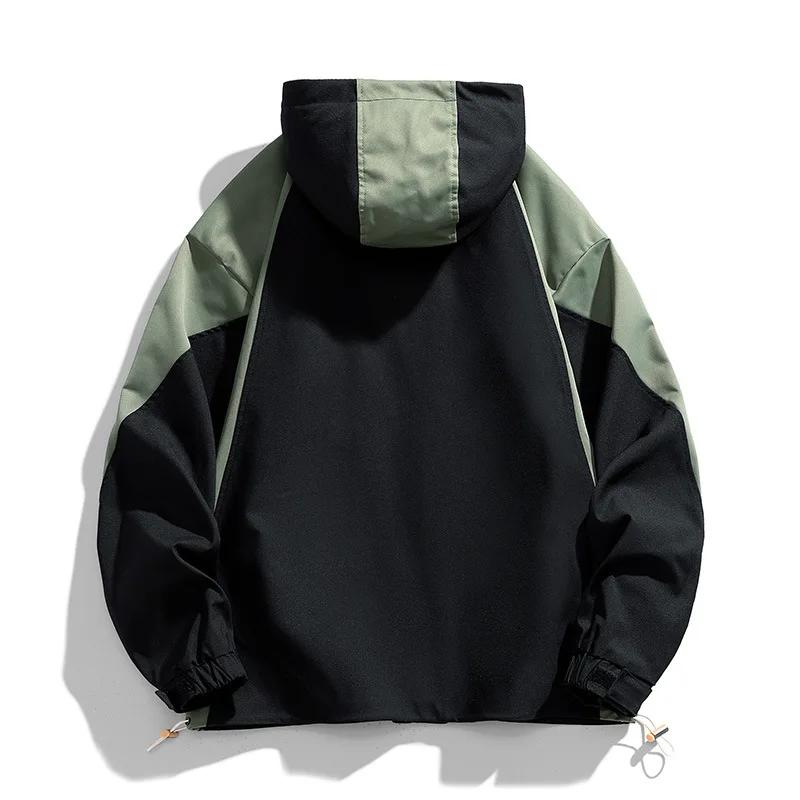 Men's Spring and Autumn Hooded Personality Plus Size Colorblocking Jacket Teenagers Loose Casual Letter Printed Jacket