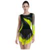 Damen Gradient Leotard Kleid Langarm Ärmellos Strasssteine Unregelmäßiger Netzsaum Eiskunstlauf Ballett Body