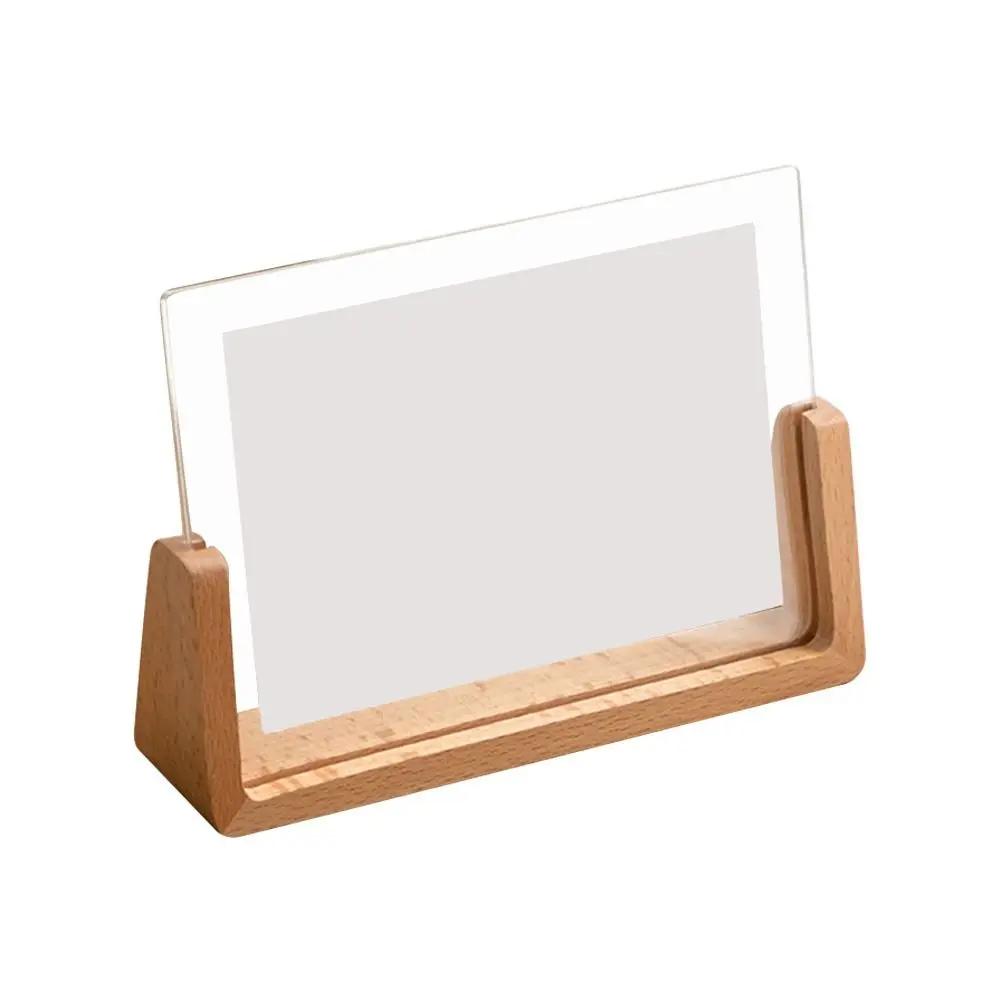 Walnut/Beech Creative Photo Frame Acrylic U Shape Transparent Frame Desktop Wood Wedding Pictures Frame Office Decor
