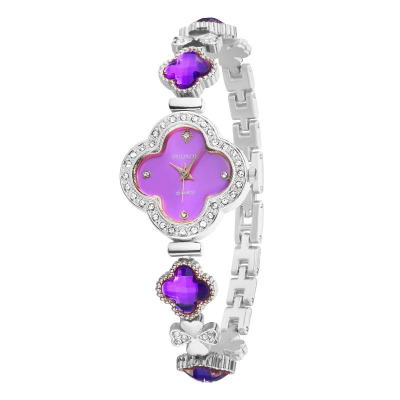 Fashionable temperament, light luxury, diamond studded bracelet, women's quartz watch, clover shaped wristwatch