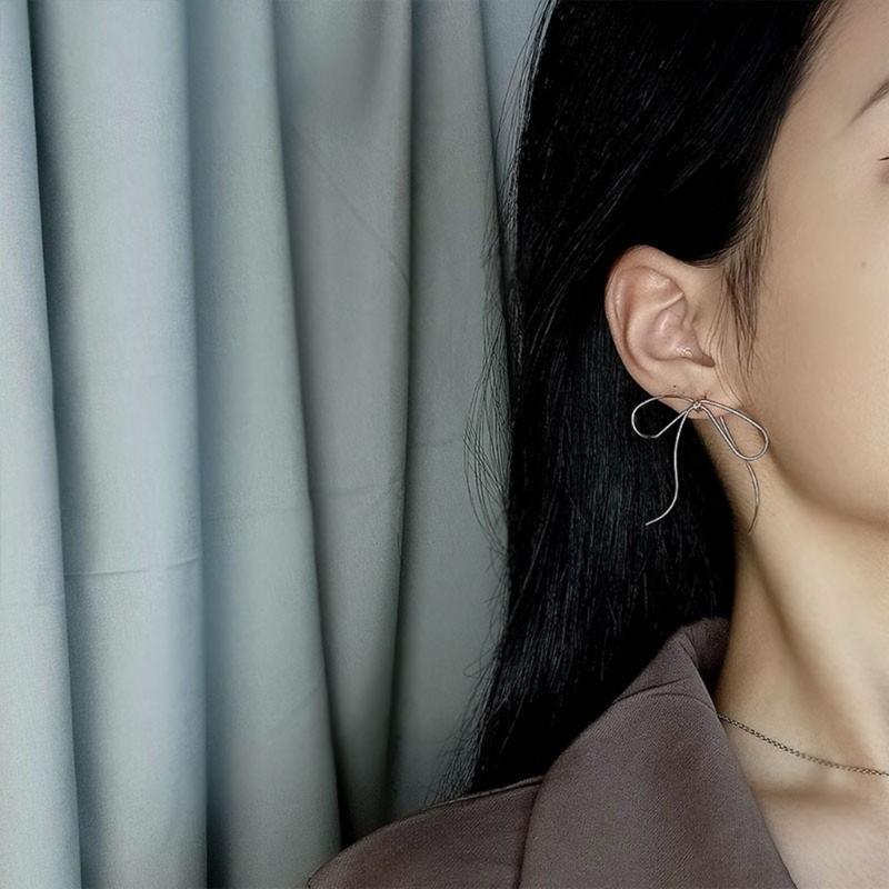 Fashionable Bowknot Earrings Vintage Long Tassels Bow Drop Earrings Simple Line Ear Studs Dangle Eardrop Party Jewelry