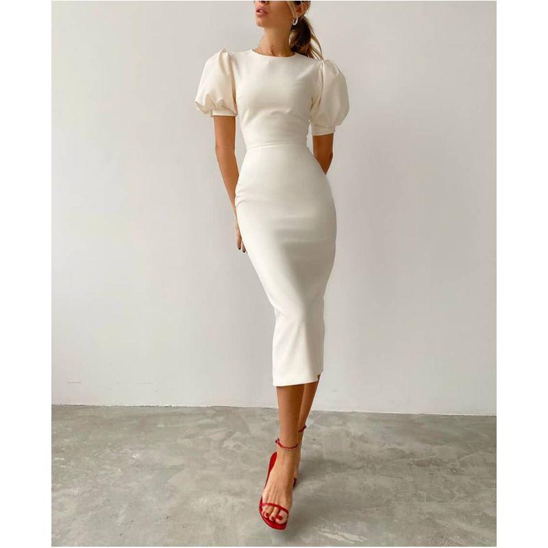 2021 European and American New High Waist Puff Sleeve Dress