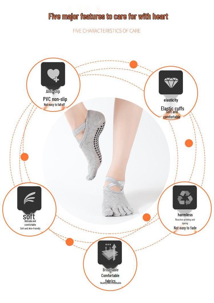 Ballet Style Non-slip Gel Yoga Socks, Cotton Five-Toe Sports Socks