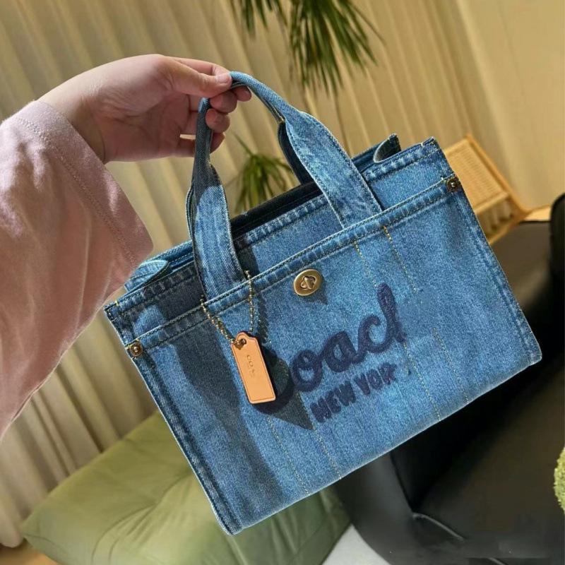 Spring/Summer Washed Denim Canvas Tote & Crossbody Bag - Large Capacity