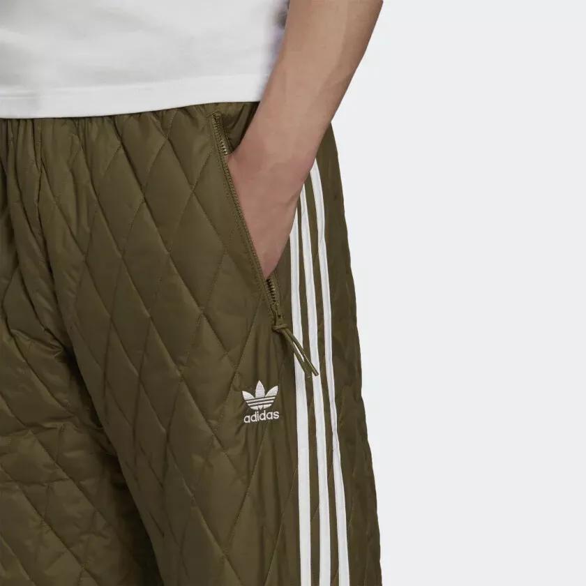 Adidas Originals Embroidered Logo Striped Quilted Casual Pants Men Bottoms Olive-Green H11431