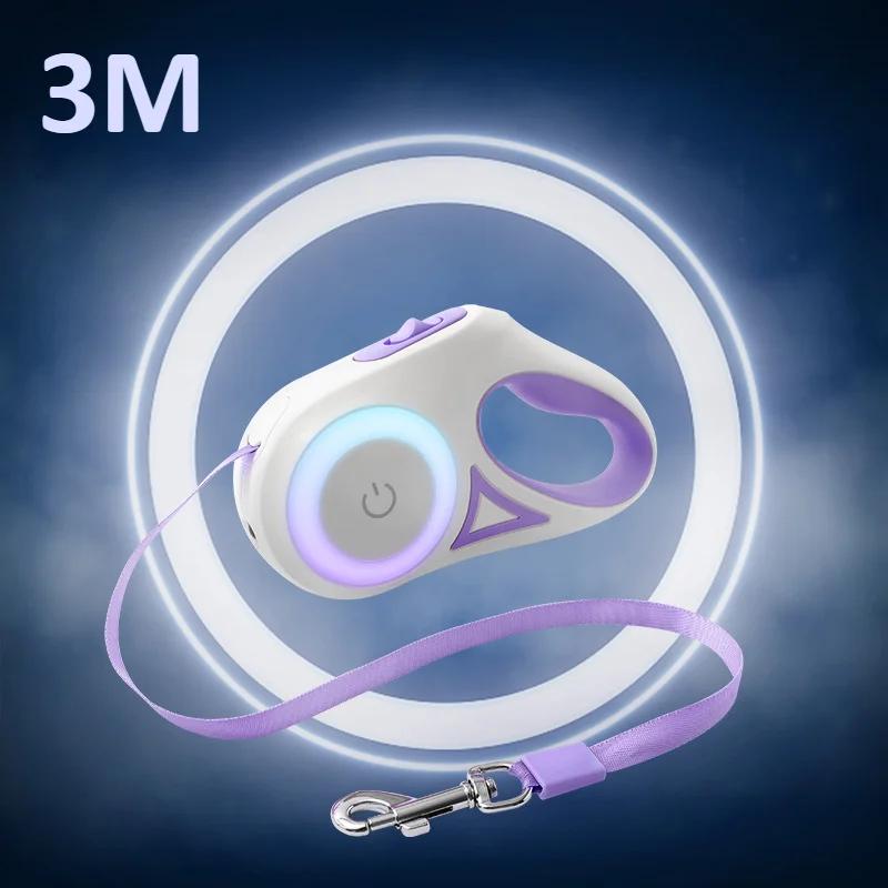 3/5M Automatic Dog Leash Retractable LED Luminous Leading Fashion Light Straps for Dog Puppy Pet Flexi Walking Running Lead Pets