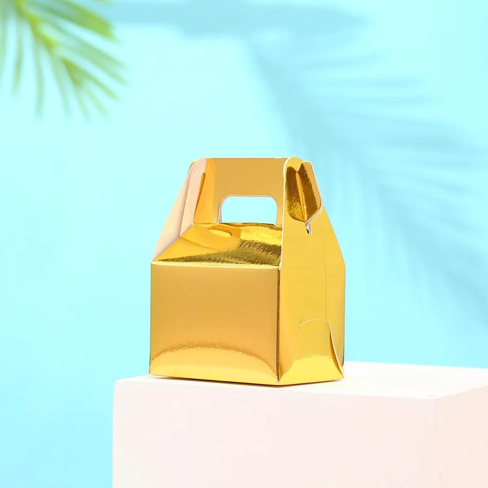 6pcs Festival Party Cake Box Candy Box Handheld Gold Card Box Creative Wedding Candy Box Horn Paper Box Candy Cake Packaging