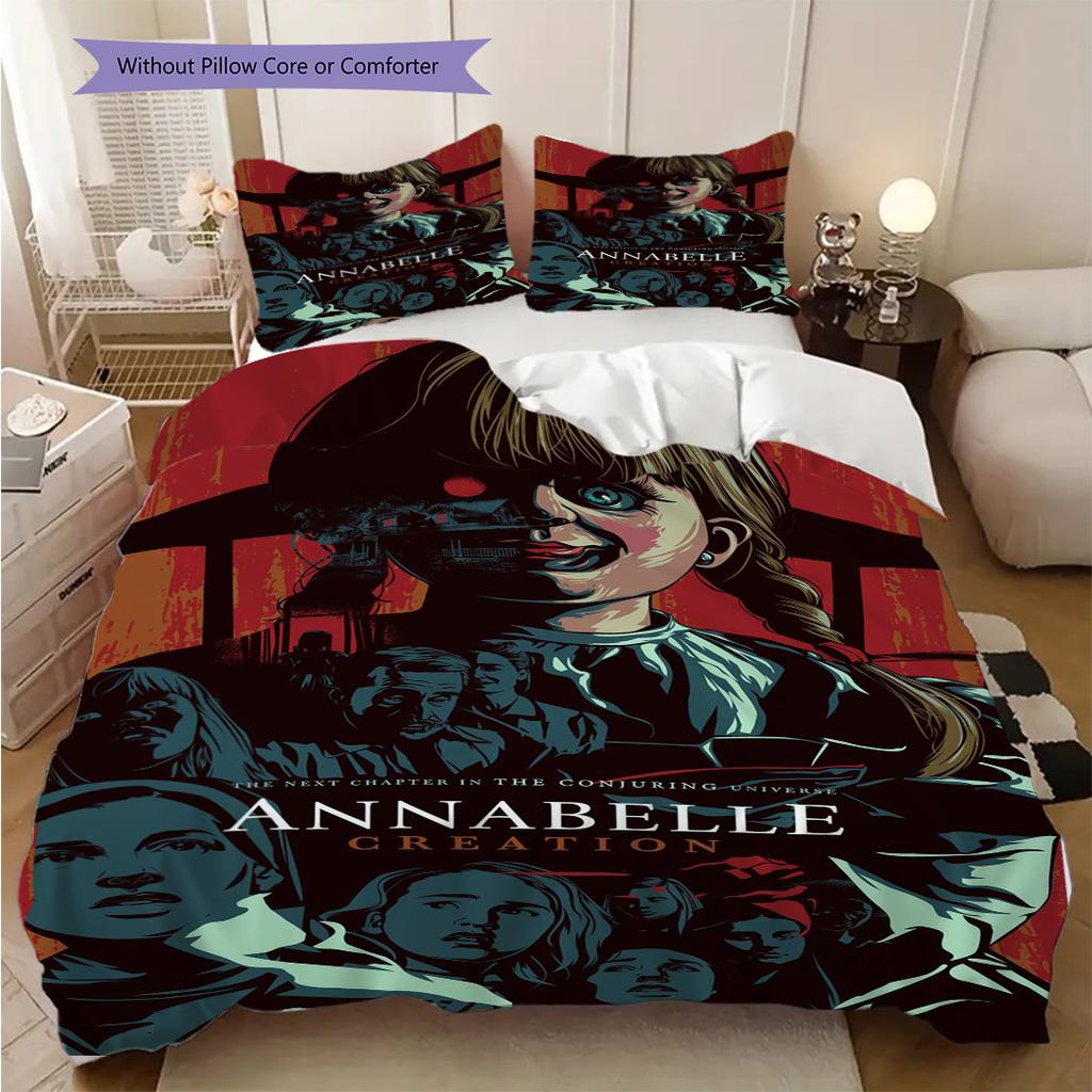 Dark Secrets Annabelle Creation Three-piece set (1 * duvet cover + 2 * pillowcase, without core) 2D Flat Bedding set Duvet cover and pillowcase