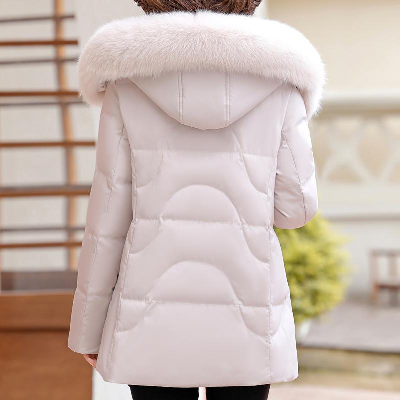 Real Fur Collar Middle Age Women Winter White Duck Down Jackets Vintage Plus Size Parkas Hooded Elegant Thick Warm Short Down Coats Woman Outerwears