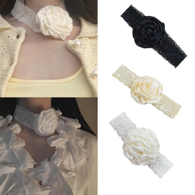 3-color Lace Rose Braided Ribbon Choker Gothic Wide Choker Vintage 90s Lace Choker Collar Necklace for Women Girls