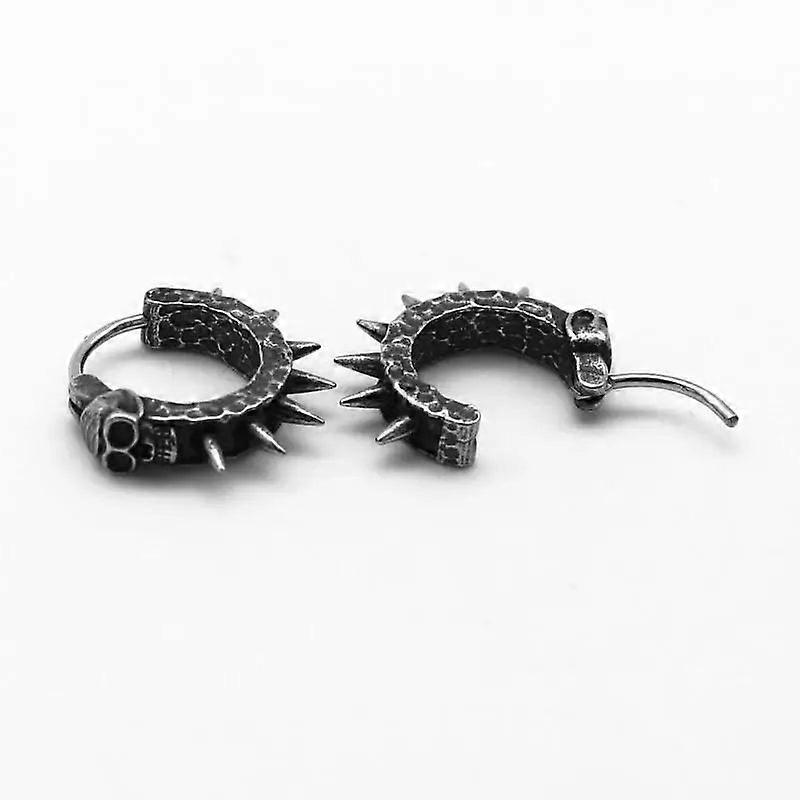 Vintage Skull Needle Hoop Earrings Hypoallergenic Biker Punk Rock Jewelry