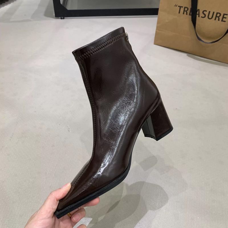 Fashion SUOJIALUN 2025 New Brand Women Ankle Boots Fashion Pointed Toe Square High Heel Short Boots Back Zipper Dress Chelsea Boots Shoe