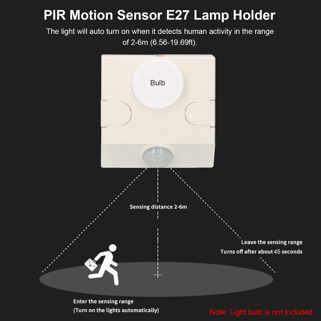 PIR Motion Sensor Lampholder E27 Live Line & Zero Line Wired Motion Activated LED Bulb Lamp Base