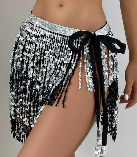 Europese & Amerikaanse Halloween Pailletten Kwastjes Buikdansrok met Tailleketting - Boho Nachtclub Kostuum Riem