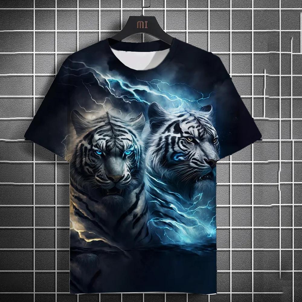 Animal Men's T-shirt 3d Tiger Print Men's Tops Casual Short Sleeve Simple T-shirt Summer Round Neck T-shirt Men's Ultra Clothing