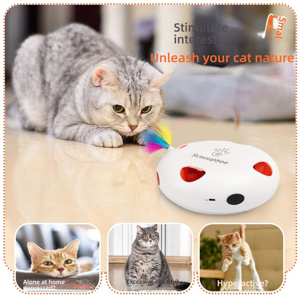 Electric Rotating Cat Turntable Toy Rechargeable Smart Interactive Teaser Stick Automatic Self Play Pet Toy