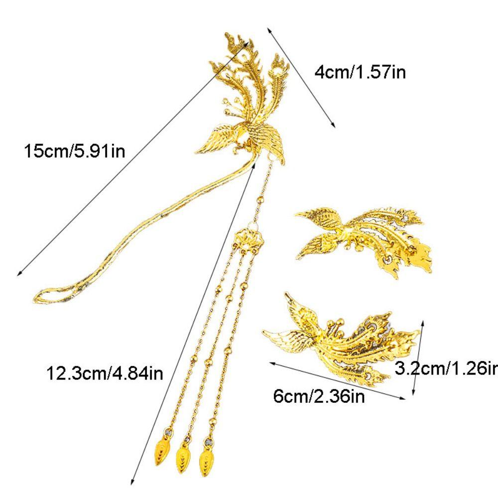 Zinc Zinc Alloy Tassel Hairpins Ancient Style Bridal Hair Ornament Phoenix Hairpin Set  Hanfu Accessories