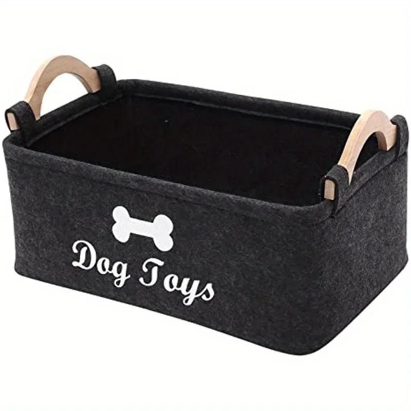1pc Felt Pet Toy Box Dog Toy Box Storage Basket Chest Organizer Designed For Organizing Pet Playthings Blankets Leashes Plus Food