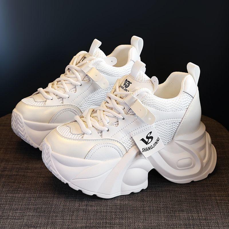 Chunky 7CM Women Casual Vulcanized Shoes High Heels Women Leather Sneakers Outdoor Increased Comfortable Platform Wedge Sneakers