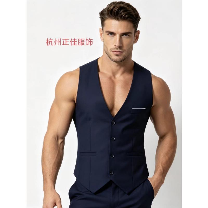 Mens Grey Single Breasted V-Neck Suit Vest