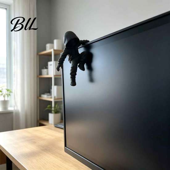 Creative Monitor Climber Statue Dark Hooded Villain Figurine, Cool Faceless Hanging Ornament, 3D Printed Screen Decor PLA Desktop for Computer Gaming