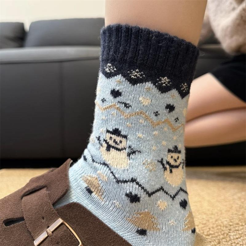 Wool Socks Children'S Snowman Christmas Tree Thickened Warm Tube Socks