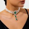 Fashion Light Luxury Imitation Pearl Diamond Necklace, Retro Style Beaded Choker Neck Chain