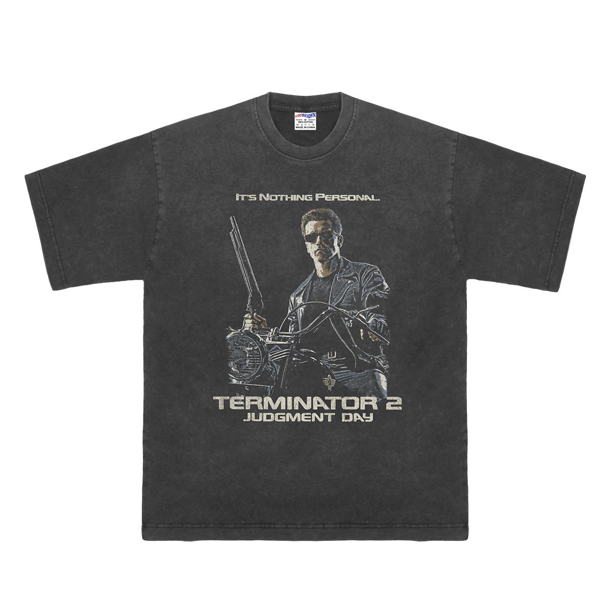 

Terminator T Shirt Judgment Day T Schwarzenegger S Classic Sci Fi Movie Washed Cotton Mens Clothing Short Sleeve Shirt S