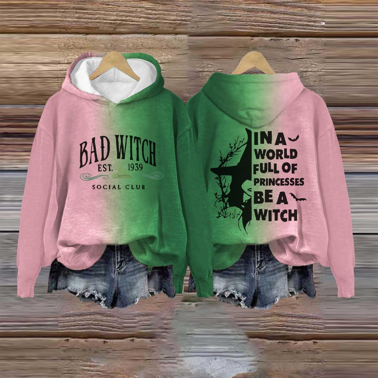 

Жіночий повсякденний пуловер з довгим рукавом і толстовка з принтом Bad Witch XXXXL чорний