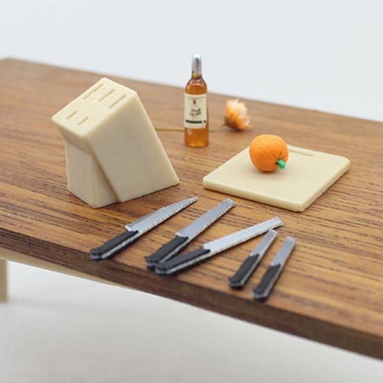 7 szt./zestaw Miniaturowy Zestaw Noży Kuchennych Metalowe Ostrze Czarny Uchwyt Blok na Noże Deska do Krojenia