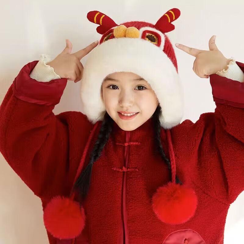 NHZHIW Year of the Dragon Warm Ear Flap Hat with Dragon Horns