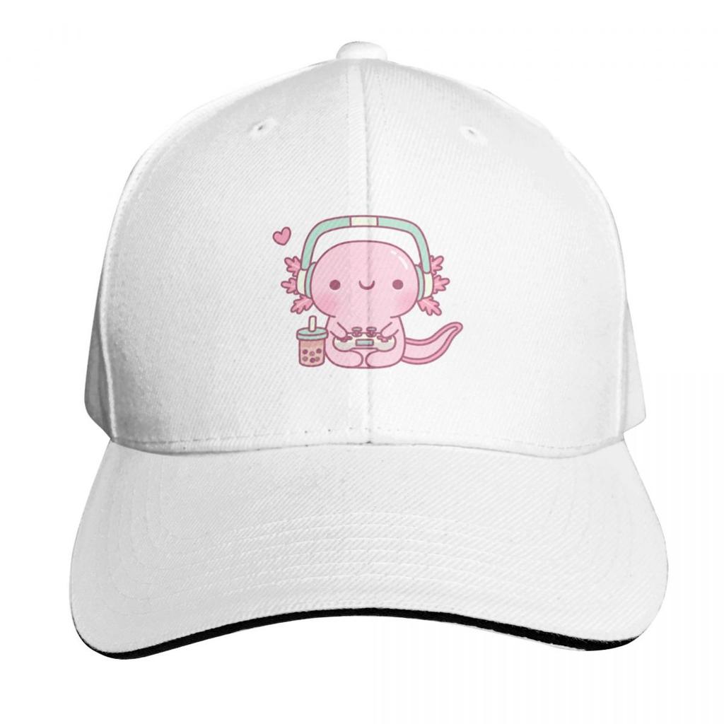 Cute Axolotl Playing Video Games Gamer Funny Baseball Cap New In The Hat Rave Luxury Cap Custom Hat Womens Beach Visor Unisexs