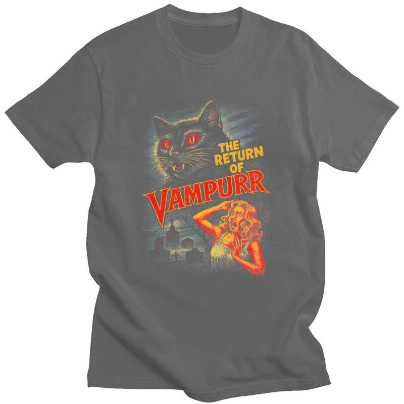 Vintage Retro Vampurr Horror Cat T Shirts Pure Cotton Tees Shirt Summer O Neck Tshirts Casual Short Sleeve Clothing For Men