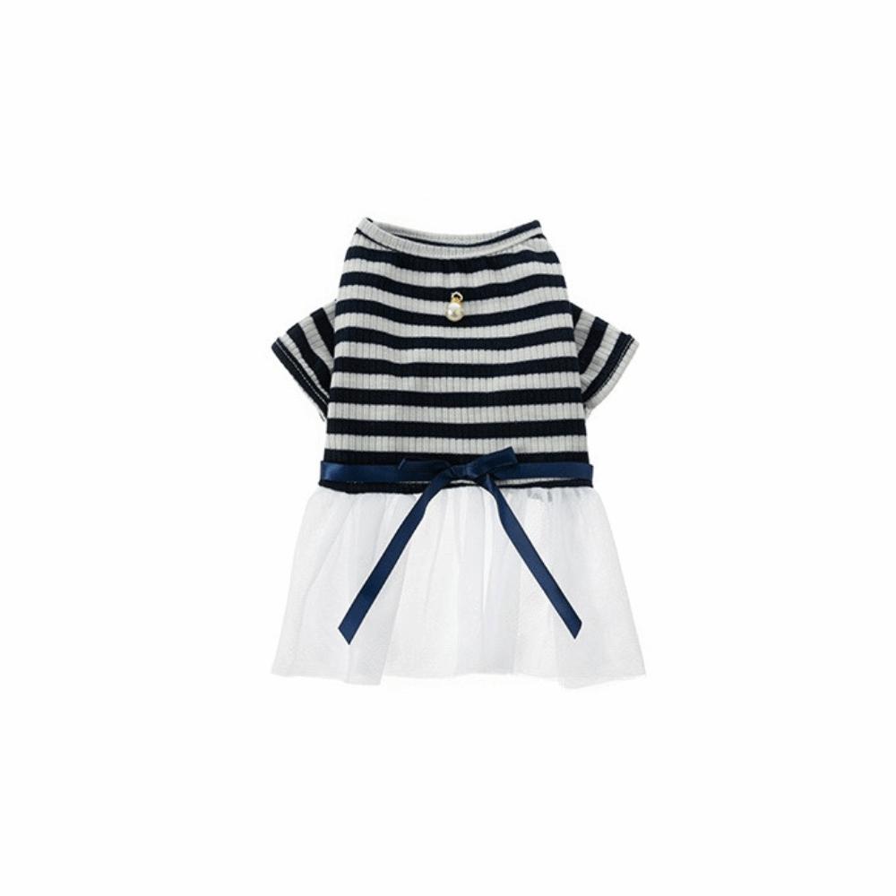 

Short Sleeve Dog Striped Skirt Breathable Summer Pet Costume Pet Gauze Skirt Party Birthday M темно-синий