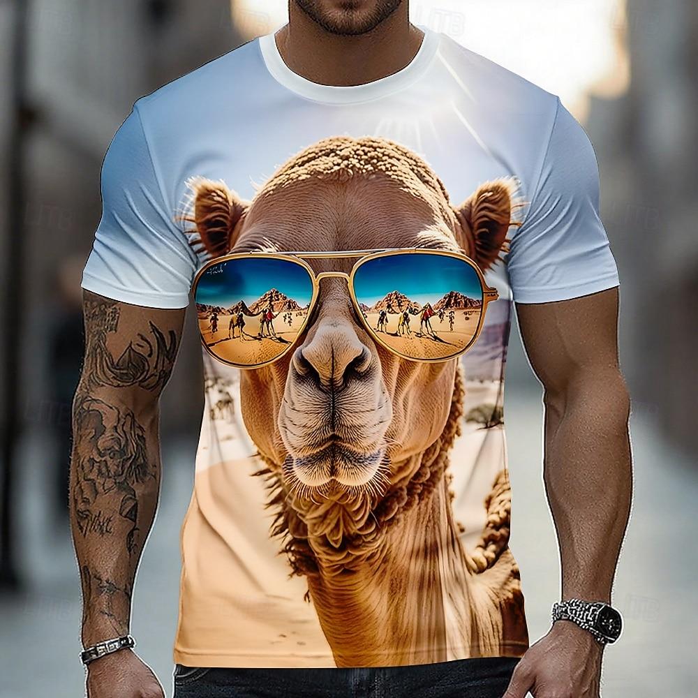 Men's Animal Funny T Shirt Short Sleeve T shirt 3D Print Crew Neck Shirt Exaggerated Designer Party Street Casual Khaki Summer Spring All