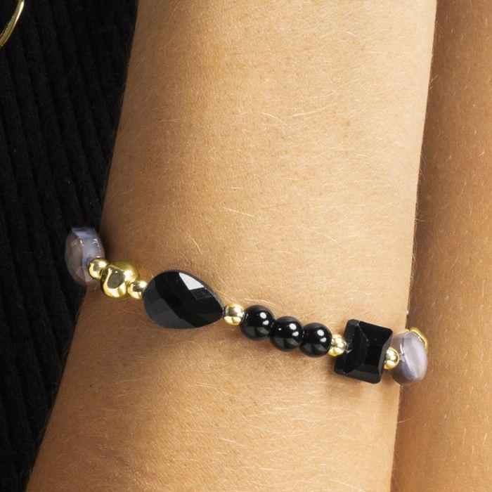 Bracelet - Luxenter - Nyste - Résine Noire - Or 18k - Élastique 10 Mm