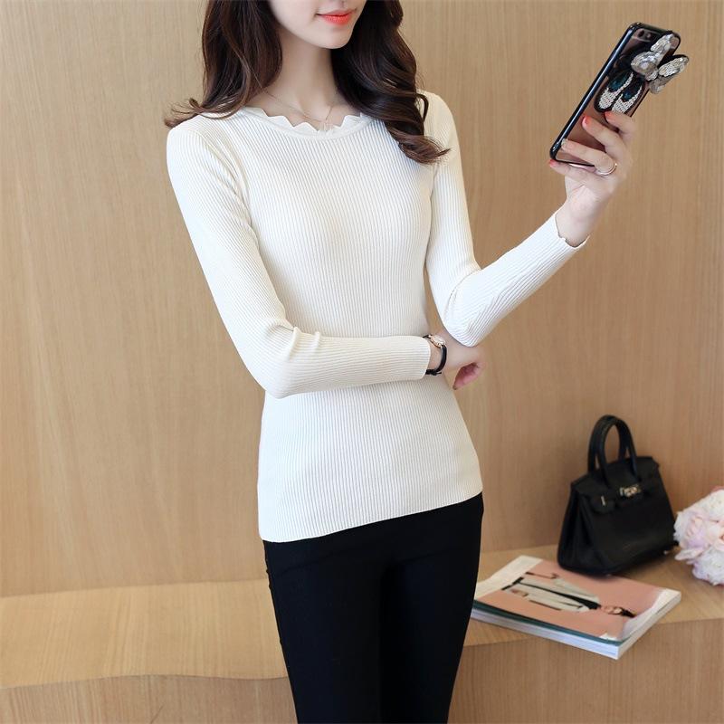 Pullover Damen Pullover Einfarbig Neu Frühling Damen Gestrickter Slim Pullover Langarm Herbst Winter Schmetterlingshals Pullover Weiblich