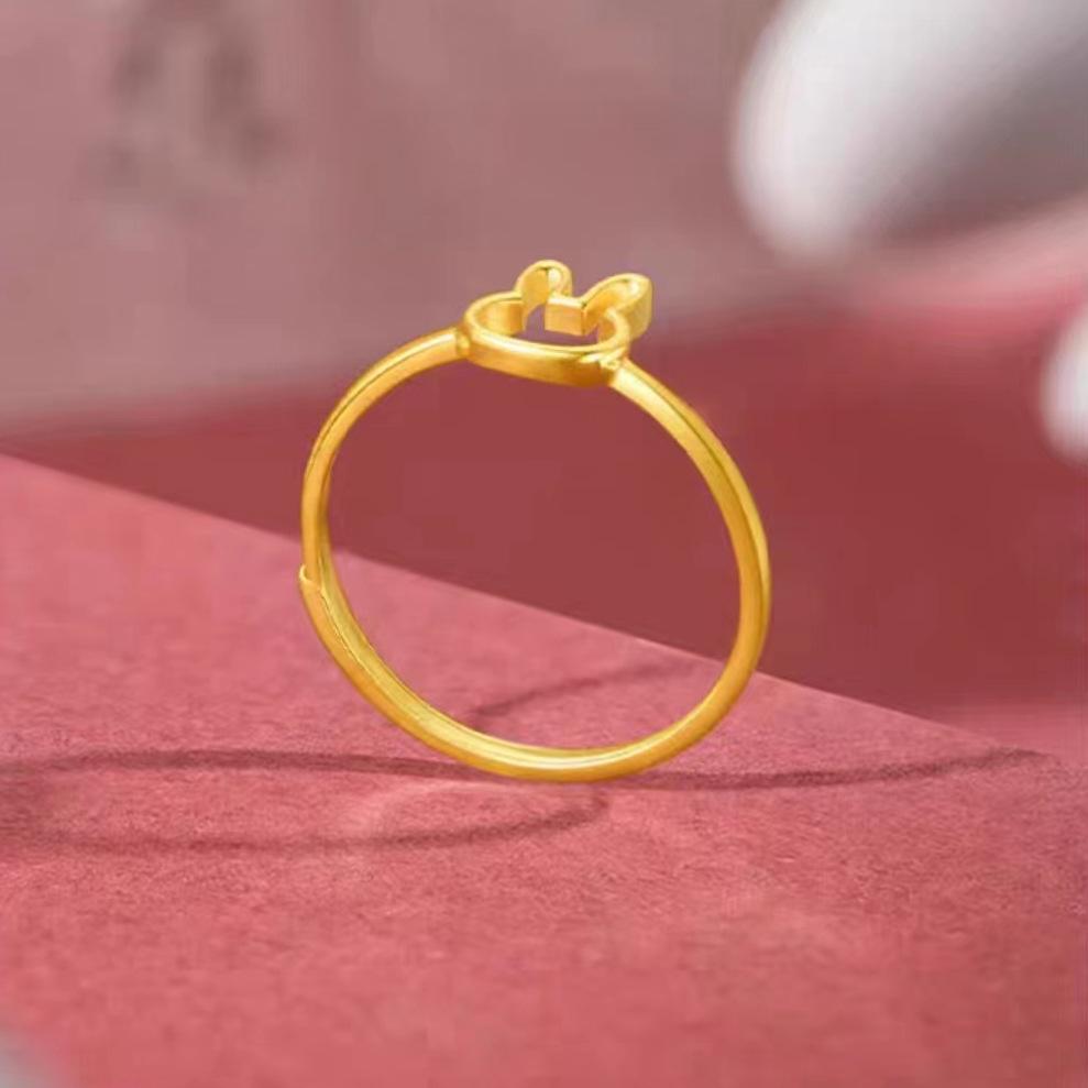 Vietnamese Gold-Plated Year of the Rabbit Fashion Ring - Open Style Rabbit Design, Perfect Gift for Girlfriend