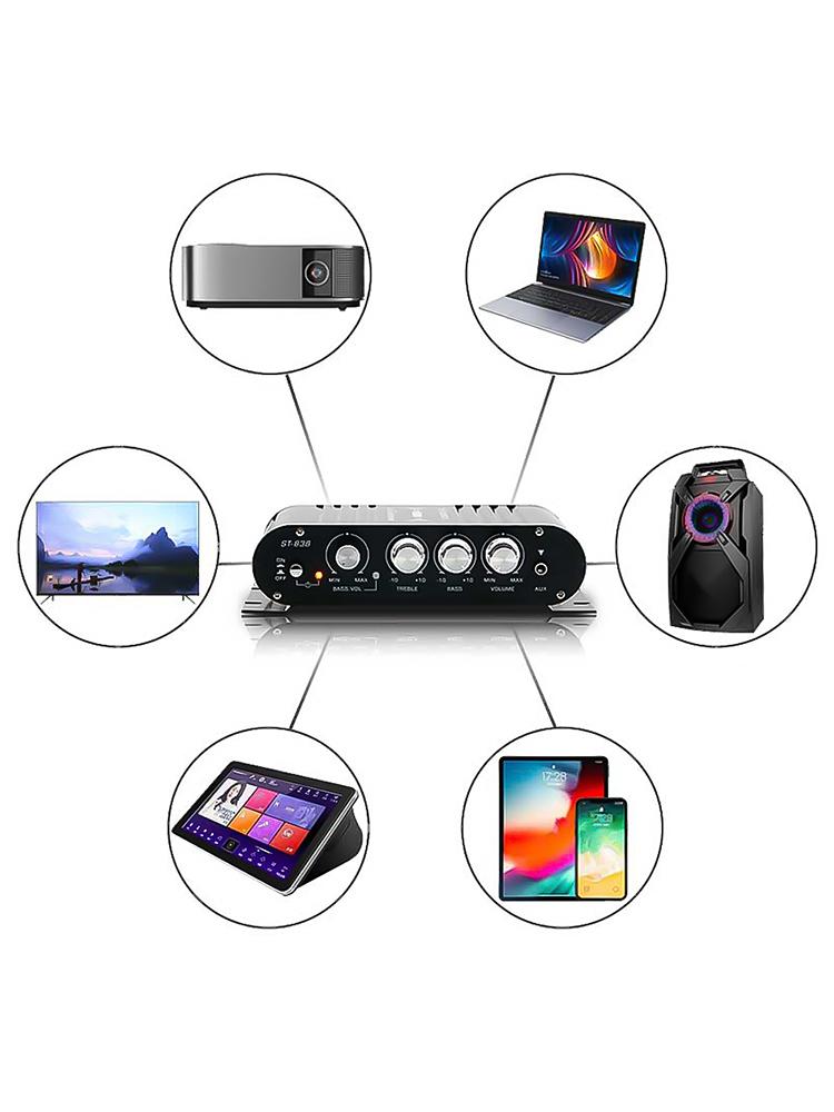 ST-838 HiFi 2.1 Channel Power Amplifier Bass and Treble Adjustment 80W*2 Stereo Bass Sound Amp Mini Media Player