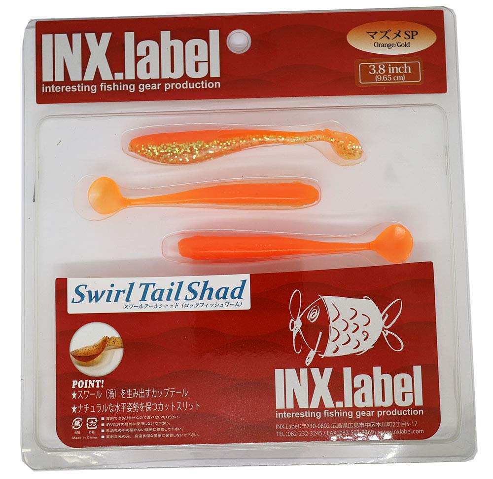 INX LABEL Worm Swirl Tail Shad 3,8 дюйма #051 Флэш 3.8 inches оранжевый