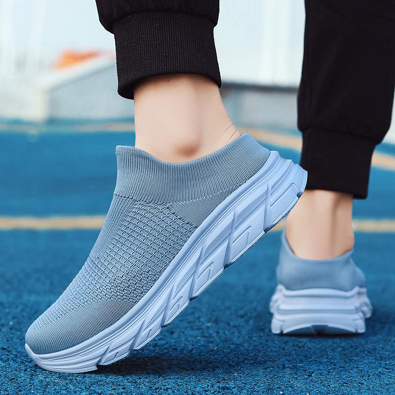 Fashion Summer Mesh Men's Black Casual Shoes Large Platform Walking Non Slip Breathable Women's Outdoor Sports Socks Slippers 35-46