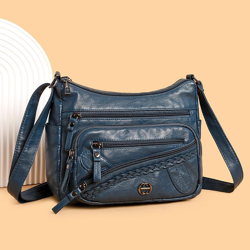 New Women's Shoulder Bag Soft Leather Texture Multi-compartment Large Capacity Fashionable Simple Old Messenger Bag