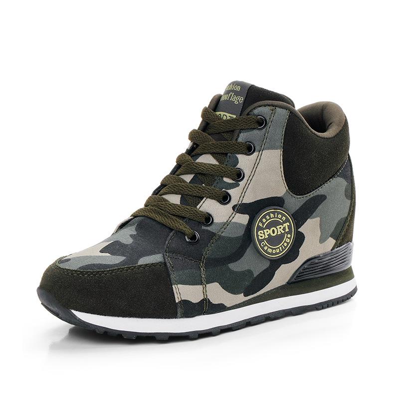 Fashion Fashion Camouflage Sneakers Women Hidden Heels Canvas Casual Shoes Woman Spring Autumn Lace Up Wedge Sneakers Female Shoes